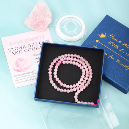 CMBYN Natural Stone Beads Round Genuine Real Stone Beading Strand Loose Gemstones DIY Smooth Bead for Bracelet Necklace Earrings Jewelry Making (Pink Quartz, 4mm 90 Pieces)