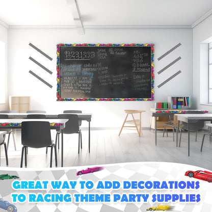 Trandraft 2 Rolls 65.6ft Racing Car Board Borders Decorations Checkerboard Bulletin Board Strips Racing Classroom Decor Back to School Bulletin Trim Borders for Home Office
