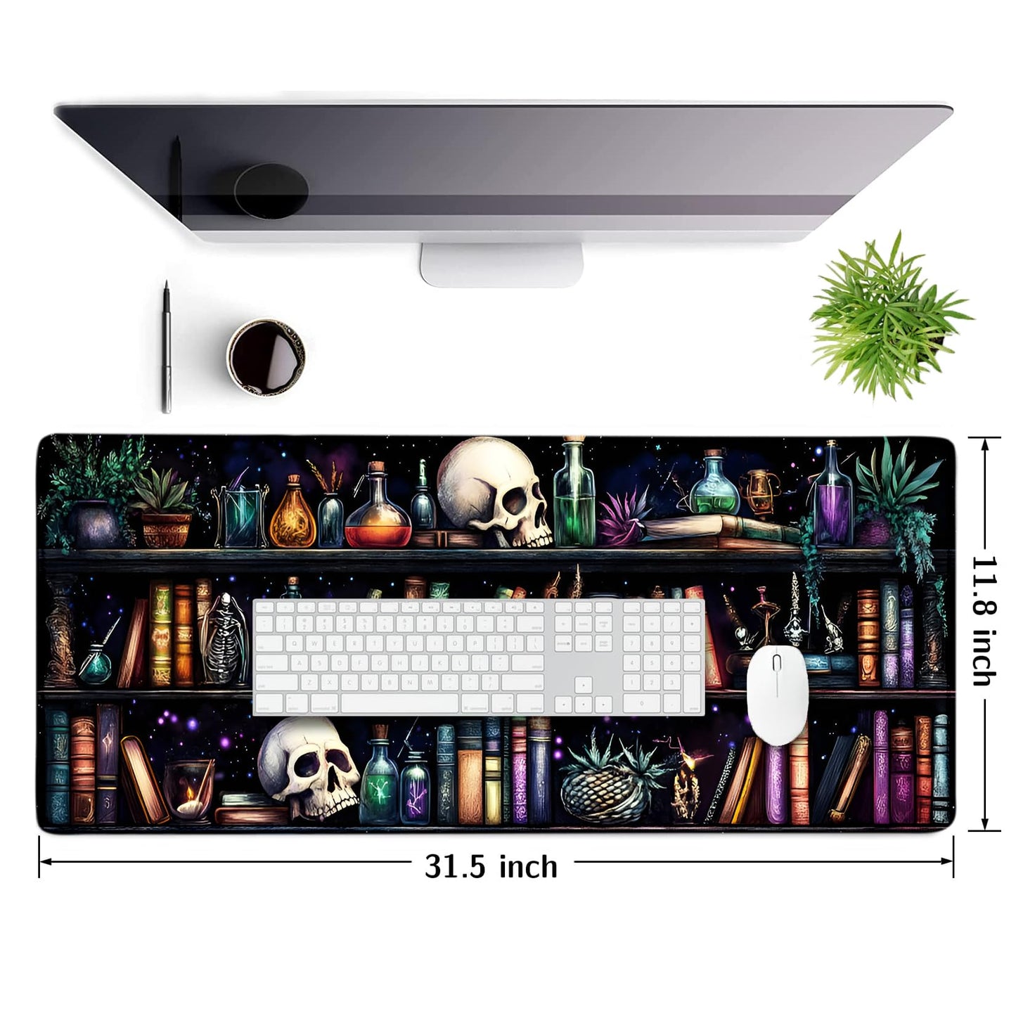 Extended Gaming Mouse Pad 31.5 x11.8 inch, Large Non-Slip Rubber Desk Mat for Gamers, Waterproof Smooth Surface for Precise Mouse Control, Washable Computer Keyboard Pad (Gothic Element Library)