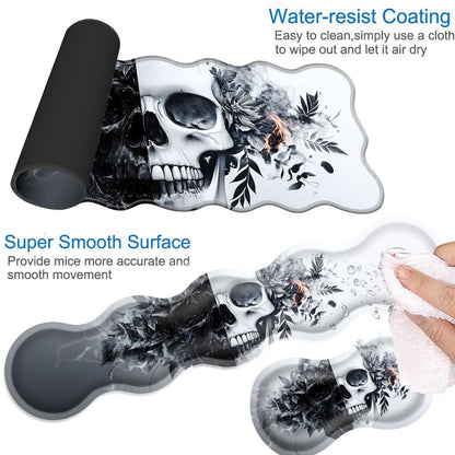EFGWSDER Desk Mat, Mouse Pad with Wrist Rest, 4-in-1 Large Mouse Pads for Desk, Ergonomic Mouse Pad and Keyboard Wrist Rest Gaming Keyboard Mat for Office,Funny Skull
