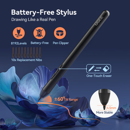 Graphics Drawing Tablet, UGEE S640 Digital Drawing Pad with 10 Hot Keys, 6.5x4 inch Pen Tablet with 8192 Levels Battery-Free Stylus Support Android/Windows/Mac OS/Chrome OS/Linux