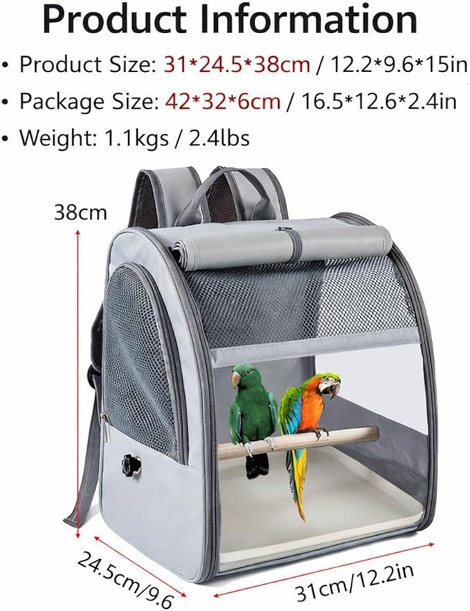 Bird Backpack Carrier,Bird Travel Cage with Standing Perch and Removable Tray,for Small Birds Parrot Parakeet,1,38 * 24 * 31cm