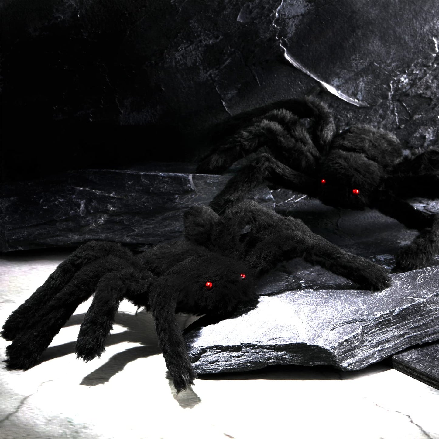 JOVITEC 4 Pack Hairy Spiders Giant Spider Huge Spider Fake Hairy Spider Toys for Halloween Parties Haunted House Decorations, 12 Inches (Black)