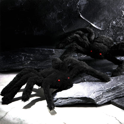 JOVITEC 4 Pack Hairy Spiders Giant Spider Huge Spider Fake Hairy Spider Toys for Halloween Parties Haunted House Decorations, 12 Inches (Black)