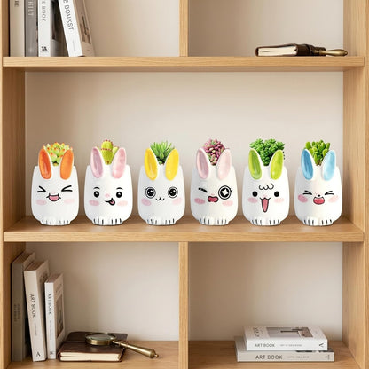 6 Pcs Cartoon Animal Succulent Pots with Drainage - 2.8 Inch Cute Ceramic Mini Planters for Small Plants, Cactus, Air Plants - Decorative Animal Flower Pots for Indoor Desk, Home Decor
