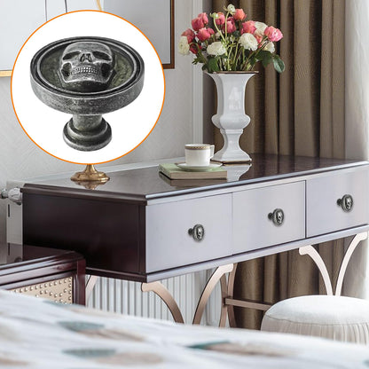 BAMI-LEE House 6PCS Vintage Skull Skeleton Cabinet Knobs - Single Hole Zinc Alloy Drawer Pulls for Kitchen, Wardrobes, Bookcases, Dresser, Closets (Ancient Tin)