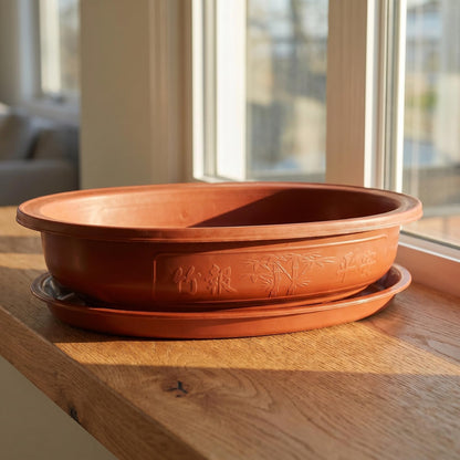 BESPORTBLE Thickened Oval Bonsai Flowerpot with Tray Durable Plastic Planter for Gardening Large Decorative Household Planter for Succulents Ferns and Plants