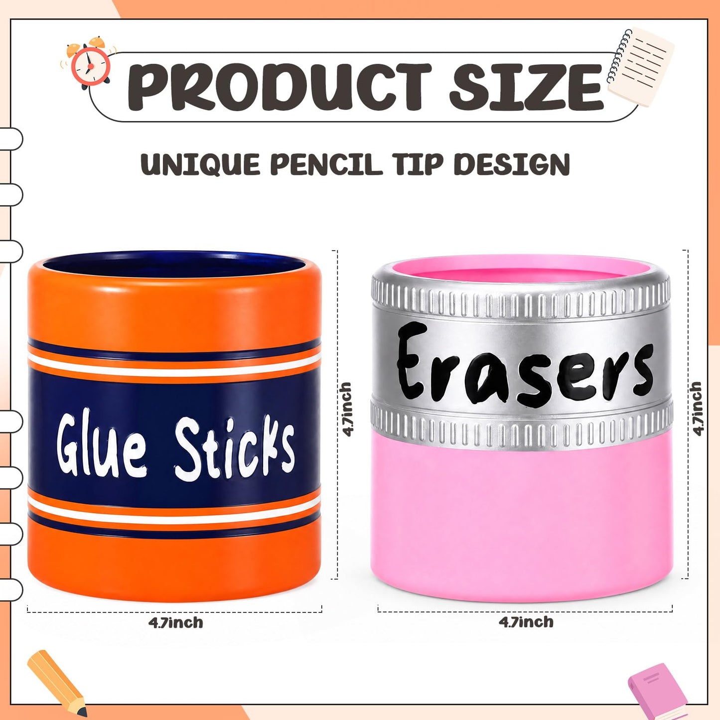 Tenceur 2 Pcs 4.7x4.7 Inches Glue Stick Erasers Bucket for Teacher Desk Organizer Pencil Holder Bucket Large Capacity Desk Organizer for Teacher Classroom Craft Supply Storages