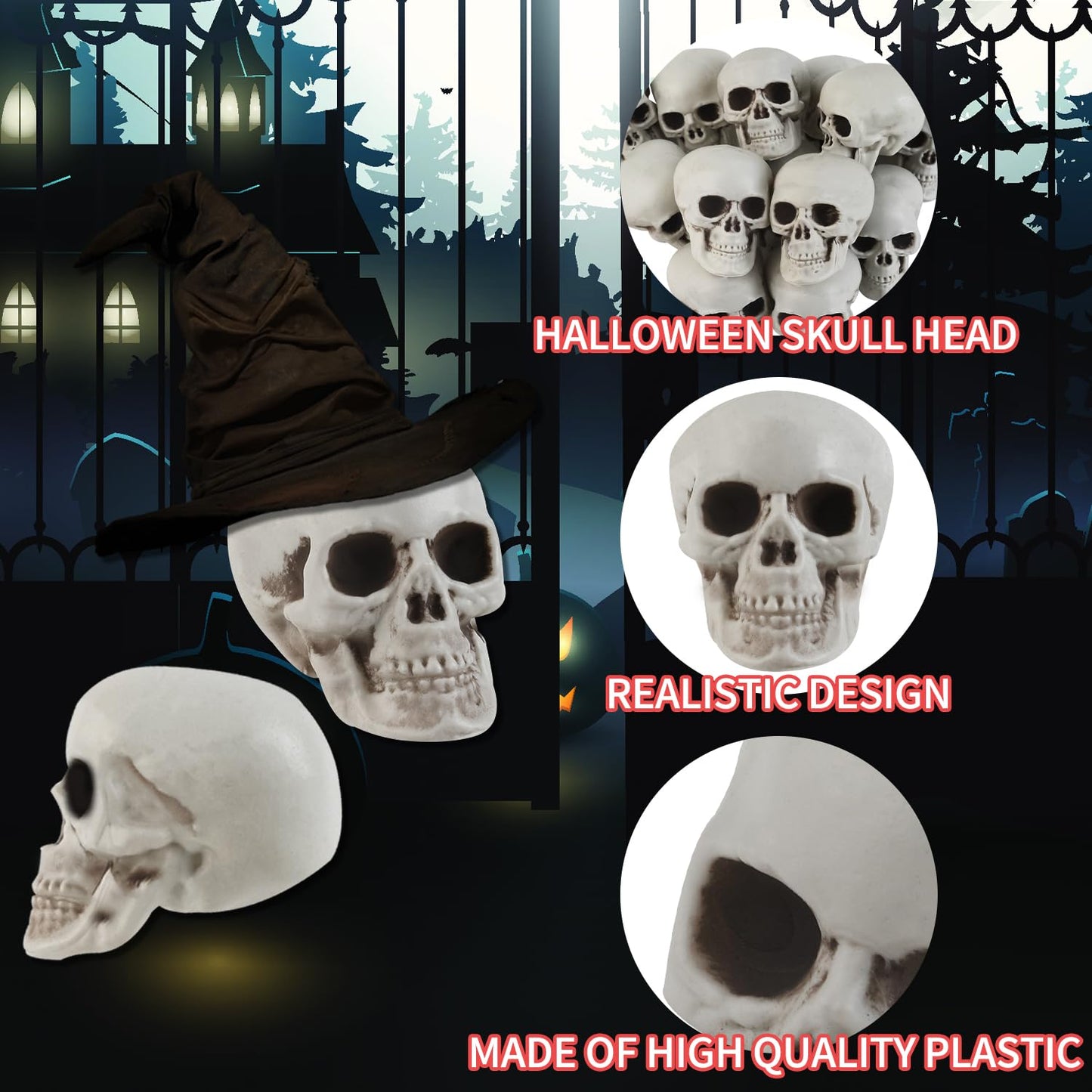 Junware 20 Pcs Halloween Skulls Realistic Looking Skulls Skeleton Head for Halloween Bar Home Table Decoration Model Human Skeleton Statue (1.6 x 1.8 x 2.3 Inches)