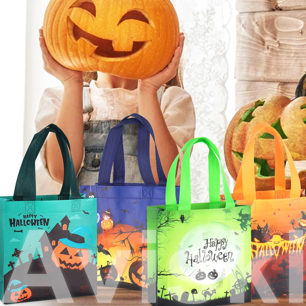 Aviski 20PCS Halloween Trick or Treat Totes, Small Multifunctional Non-Woven Halloween Bags for Gifts Wrapping, Party Supplies