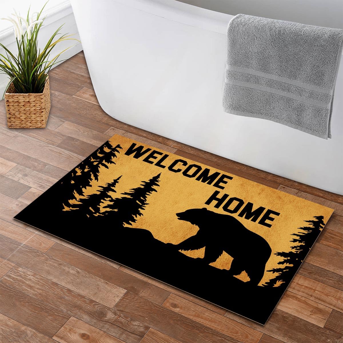 GXFC ZHAO Funny Welcome Doormat for Entrance Way Indoor Front Porch Decor Anti-Slip Rubber Rugs Novelty Prank Gift Mats 23.7"(L) x 15.9"(W) (Welcome Home Bear Moutain Advanture)