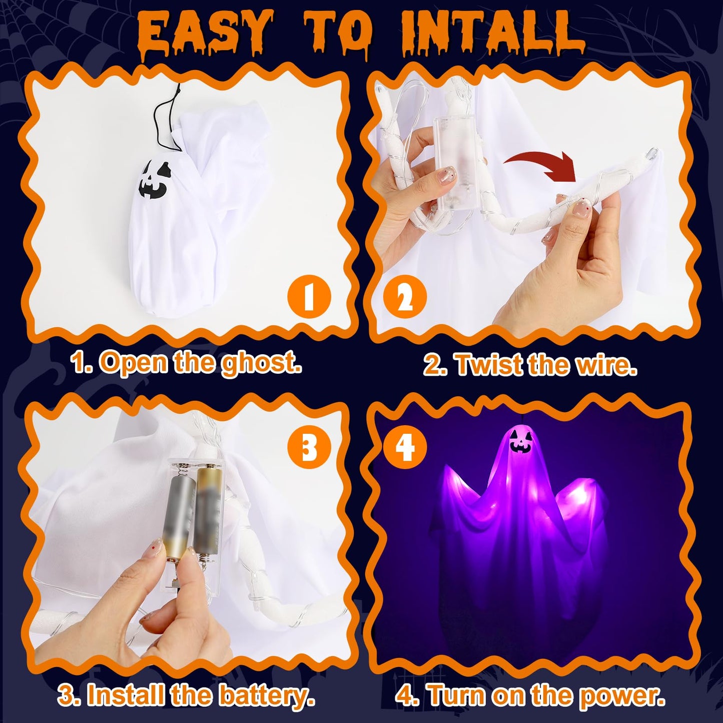5Pack Halloween Hanging Ghost with Spooky Purple LED Light,27.5’’ Light up Flying Ghost Outdoor Hanging Ghosts Decorations for Front Porch Tree Patio Lawn Garden Party Decoration