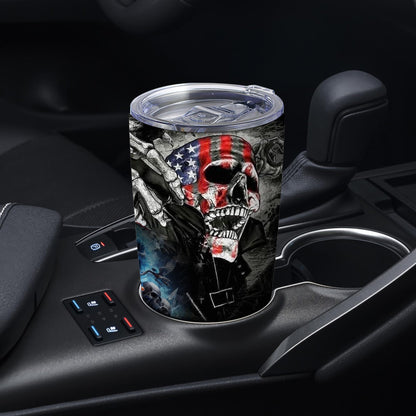 American Flag Motorcycle Skull Coffee Tumbler,20 Oz Insulated Stainless Steel Funny Travel Coffee Mug or Tea Cup for Hot,Iced Drinks,Birthday Skull Gifts for Men Friend Husband Dad Women,1 Pcs