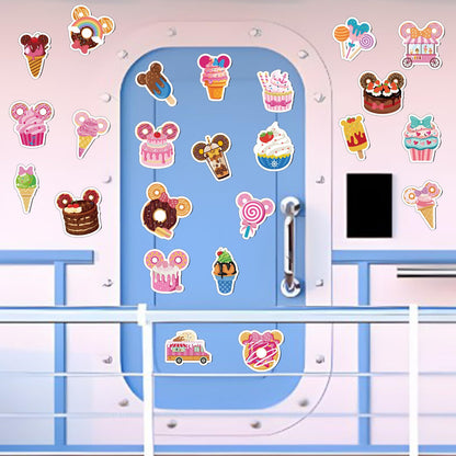24Pcs Ice Cream Mouse Cruise Door Magnets Cute Mouse Ice Cream Ship Cabin Magnetic Stickers Cake Stateroom Accessories for Carnival Summer Party Refrigerator Car Decor