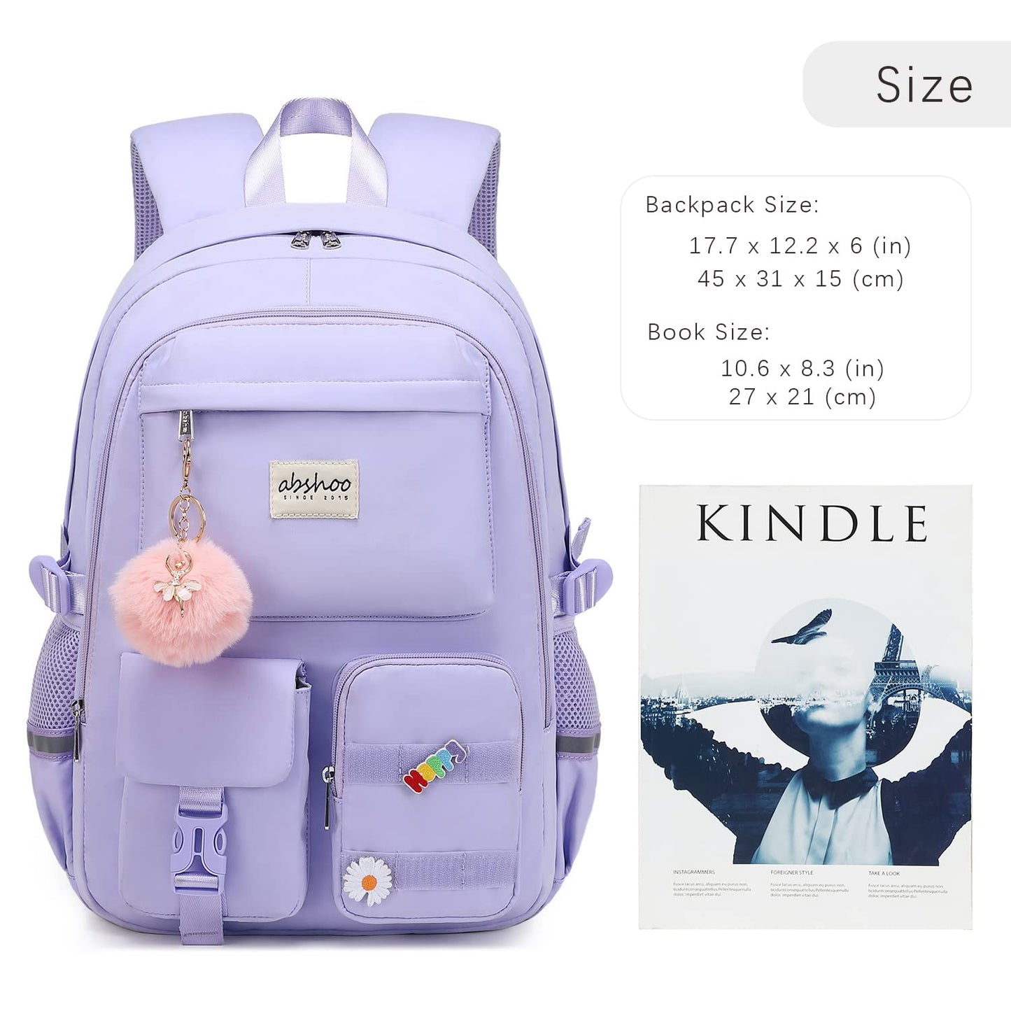 abshoo School Backpack for Girls Bookbag with Lunch Bag Teen Girls School Bag Travel Daypack (Purple)