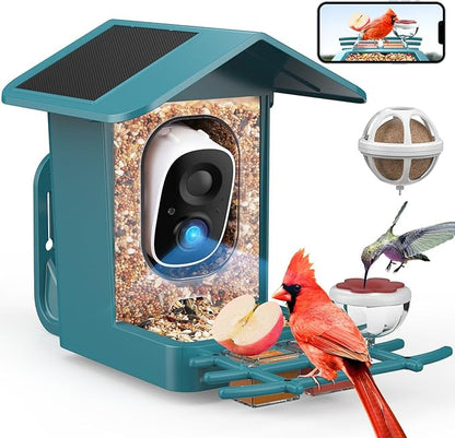 PeckCam® Bird Feeder with Camera Solar Powered, AI Identify & Auto Capture with 32GB Card, 2K HD Live Video Smart Bird Feeder Camera Instant Notifications in Backyard, Gift for Bird Lovers