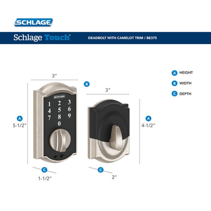 SCHLAGE BE375 CEN 622 Touch Keyless Touchscreen Electronic Deadbolt Lock, Matte Black