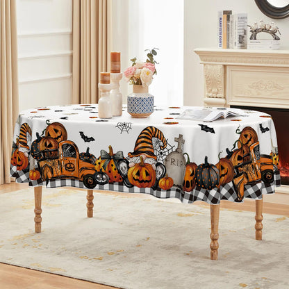 Horaldaily Halloween Tablecloth 60×84 Inch Oval, Ghost Pumpkin Washable Table Cover for Party Picnic Dinner Decor