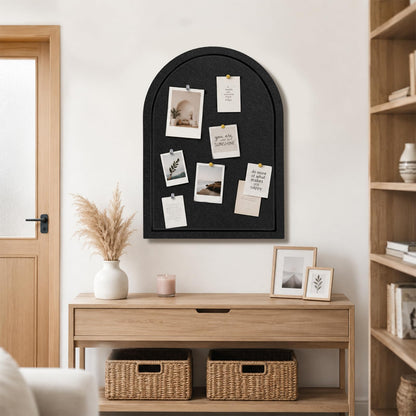 Arched Felt Bulletin Board, Sized 24" x 18" Cork Board Alternative Grooved Edge Foldable for Office & Wall, Customizable Adhesive Tiles with Pins Hooks for Photo Display School Home Office, Black