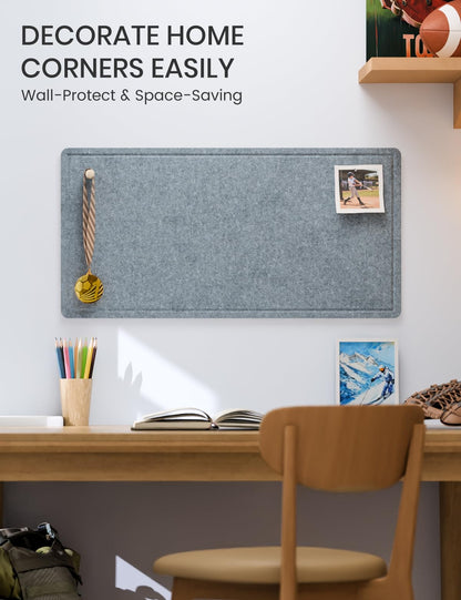 Fluxynara Bulletin Board, 35" x 17.5" Cork Board Alternative with 12 Safe Removable Adhesive Tabs, Foldable Felt Pin Board for Home Office, Classroom, Bedroom,Entryway for Walls—Blue Gray