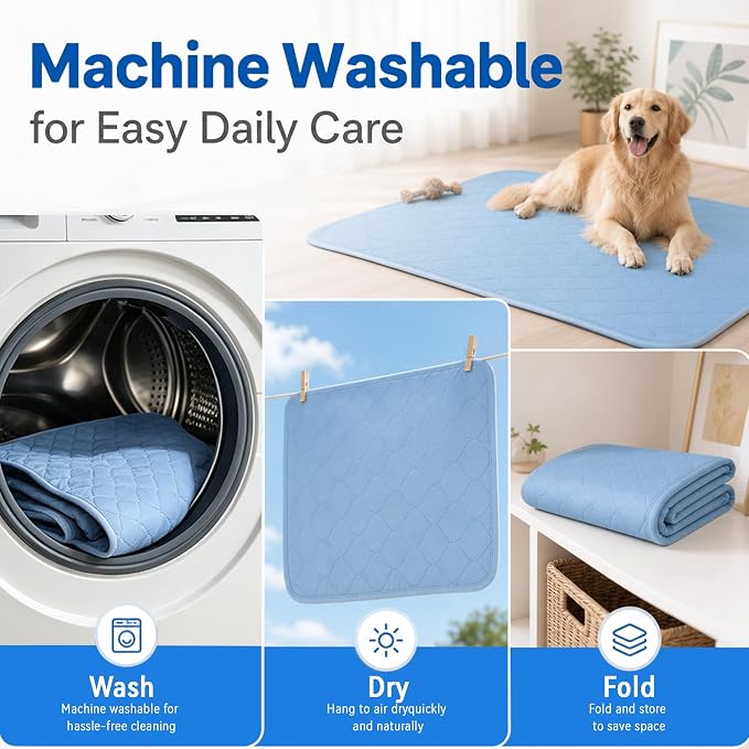 PatiencET Large Dog Cooling Mat, 32 x 44 in No-Gel Cooling Pad for Dogs, Cool Touch Nylon Pet Mat, Washable Dog Mat for Crate, Kennel, Bed, Floor, Sofa, Car, Blue