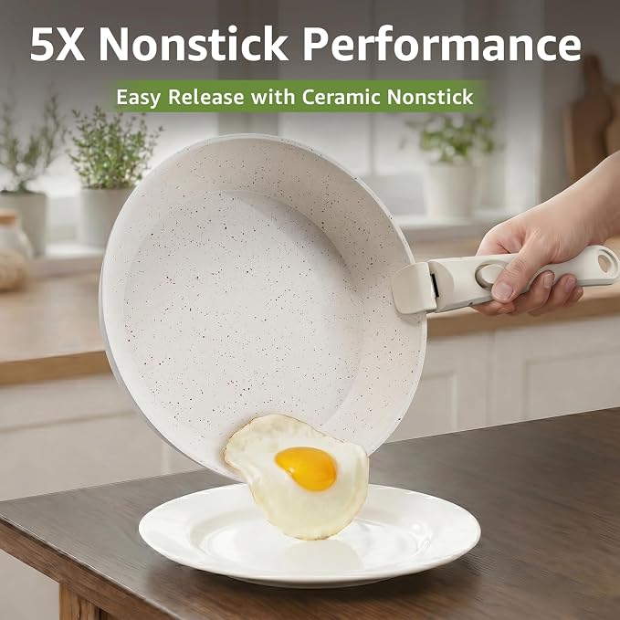 19-Piece Pots and Pans Set Non Stick, Ceramic Cookware Set with Removable Handles, PFAS-Free,Induction Compatible Dishwasher Safe,Stackable Space-Saving for Apartment or RVs