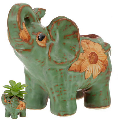 TUESMEILL Ceramic Elephant Pot with Drainage, Animal Plant Pots Cute Succulent Plant Pot for Home Decor and Office Desk Decoration