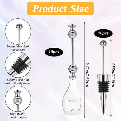20 Pcs Beadable Wine Stoppers Bulk Beadable Beer Opener Set 10 Decorative Beaded Wine Bottle Stopper 10 Alloy Reusable Bottle Opener for DIY Crafts Fall Halloween Bar Party Favor Gifts
