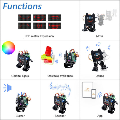 Freenove Bipedal Robot Kit for Raspberry Pi Pico W (Included) (Compatible with Arduino IDE), LED Matrix Expressions, Obstacle Avoidance, Colorful Lights, Buzzer, Speaker, App