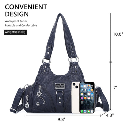 Angel Kiss Purses for Women Small Hobo Shoulder Bags Vagen Leather Multi-Pocket Tote Bag with Zipper (Blue)