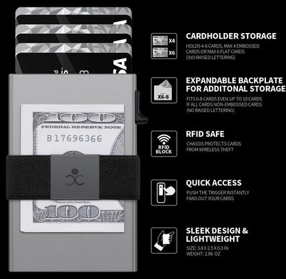 SEMORID Slim Aluminum Card Holder Wallet for Men, Durable Expandable Backplate, RFID Blocking Minimalist Metal Pop Up Wallet, Holds 12 Cards Plus Cash (Grey)
