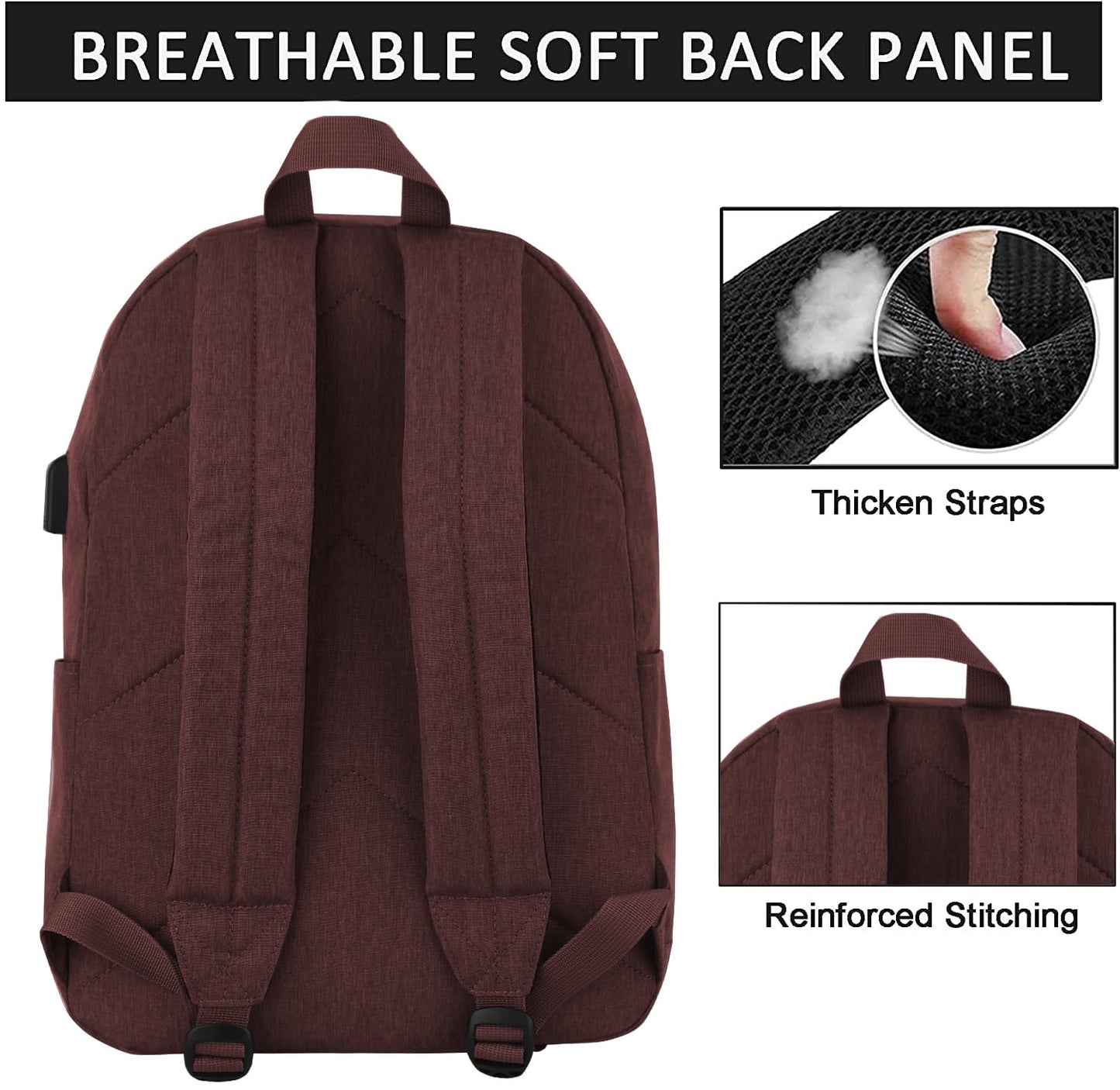 SUPACOOL Casual Laptop Backpack for Men and Women, Backpack with USB Charging Port(Coffee set)