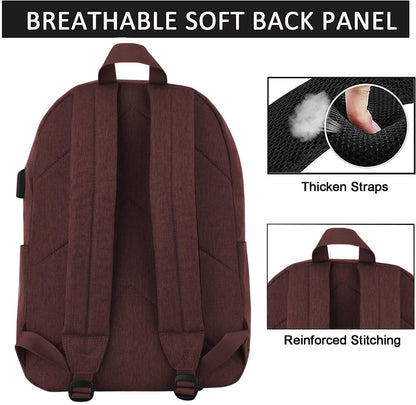 SUPACOOL Casual Laptop Backpack for Men and Women, Backpack with USB Charging Port(Coffee set)