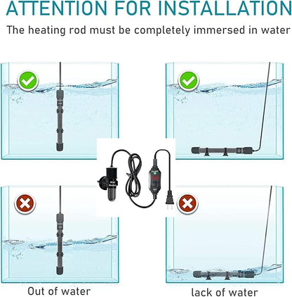 Mini Submersible Aquarium Heater, 25/30/50/100/150/200 Watts Adjustable Fish Tank Heater, Built-in Thermometer, External Temperature Controller, Smart Memory, Used for 1-60 Gallons (30W Plug)