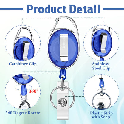 Laumoi 150 Packs Retractable ID Badge Holder Name ID Badge Reel Clips Keychain with Belt Clip and Key Ring for Office Worker Doctor Nurse Employee (Transparent Blue)