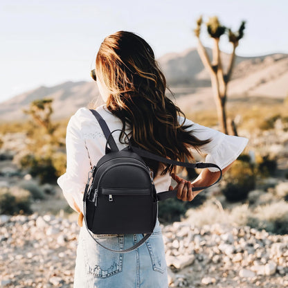Lexiyat Small Backpack Purse for Women Leather Mini Convertible Designer Backpack Travel Shoulder Fashion Bag Black