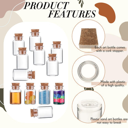 Bokon 100 Packs Mini Plastic Bottles with Corks Stoppers Eye Screws Funnels Small Potion Bottles Tiny Clear Sand Art Jar Wishing Vial for Birthday Party DIY Crafts Gift