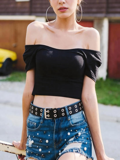 WARANDOD Punk Belt Black Leather Fashion Rock Versatile Casual Buckle Rivet Cowboy Style Faux Leather Emo Belt Woman Harness for jeans, dress(Fit Waist 21.3-37in)