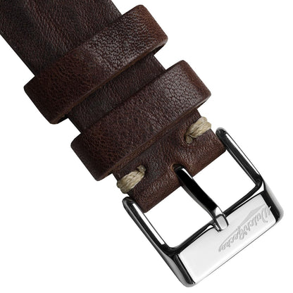WatchGecko Vintage Simple Handmade Certified Genuine Italian Leather Replacement Watch Strap. Stylish and Durable Mens Wristwatch Strap. Simple double stitching. Easy to fit. Chocolate Brown, 20 mm