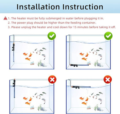 HiTauing Aquarium Heater 25W/50W/100W/200W/300W, Adjustable Knob Fish Tank Heater with Digital Thermometer, Submersible Betta/Turtle Tank Heater for Freshwater and Saltwater Tanks