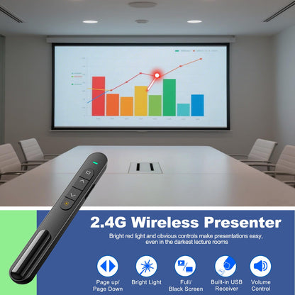QUI 4 Pack Wireless Presenter with Volume Control, RF 2.4GHz Presentation Clicker for Google Slide/Keynote, PowerPoint Clicker Compatible with Mac/Windows