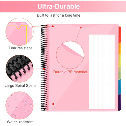 Forvencer 24 Pocket Project Organizer, 1/3-cut Tab Binder Organizer with Sticky Labels, Multi Pocket Folder with Zipper Pouch, Folder Binder Spiral Pocket Notebook, Office Supplies
