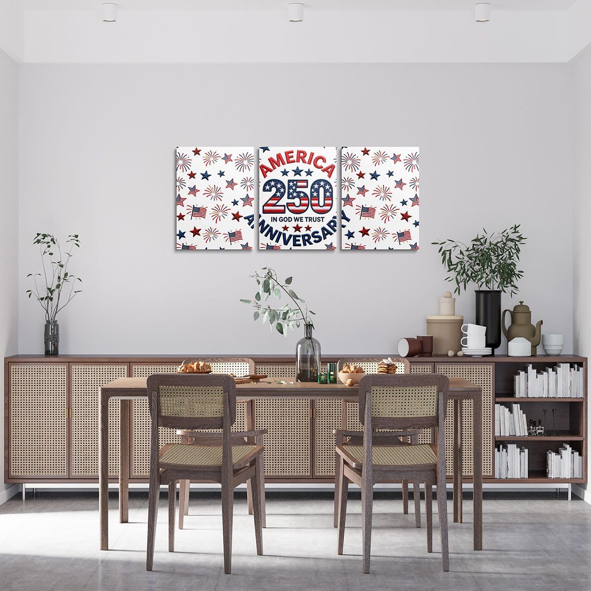 Feelyou Patriotic 250th Anniversary 3 Piece Canvas Wall Art for Living Room Bedroom 4th of July Wall Art for Home Decor America Star Print Office Decor Artwork Red Blue Picture Posters