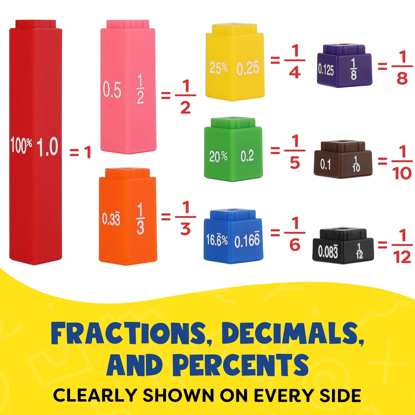 Aizweb Interlocking Fraction Manipulatives Cubes-Fraction Tiles Blocks,Equivalency Percent Decimals Cubes,Math Games Activity for Elementary Kids,Fraction Learning Tools Homeschool Classroom Supplies