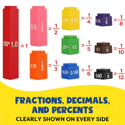 Aizweb Interlocking Fraction Manipulatives Cubes-Fraction Tiles Blocks,Equivalency Percent Decimals Cubes,Math Games Activity for Elementary Kids,Fraction Learning Tools Homeschool Classroom Supplies
