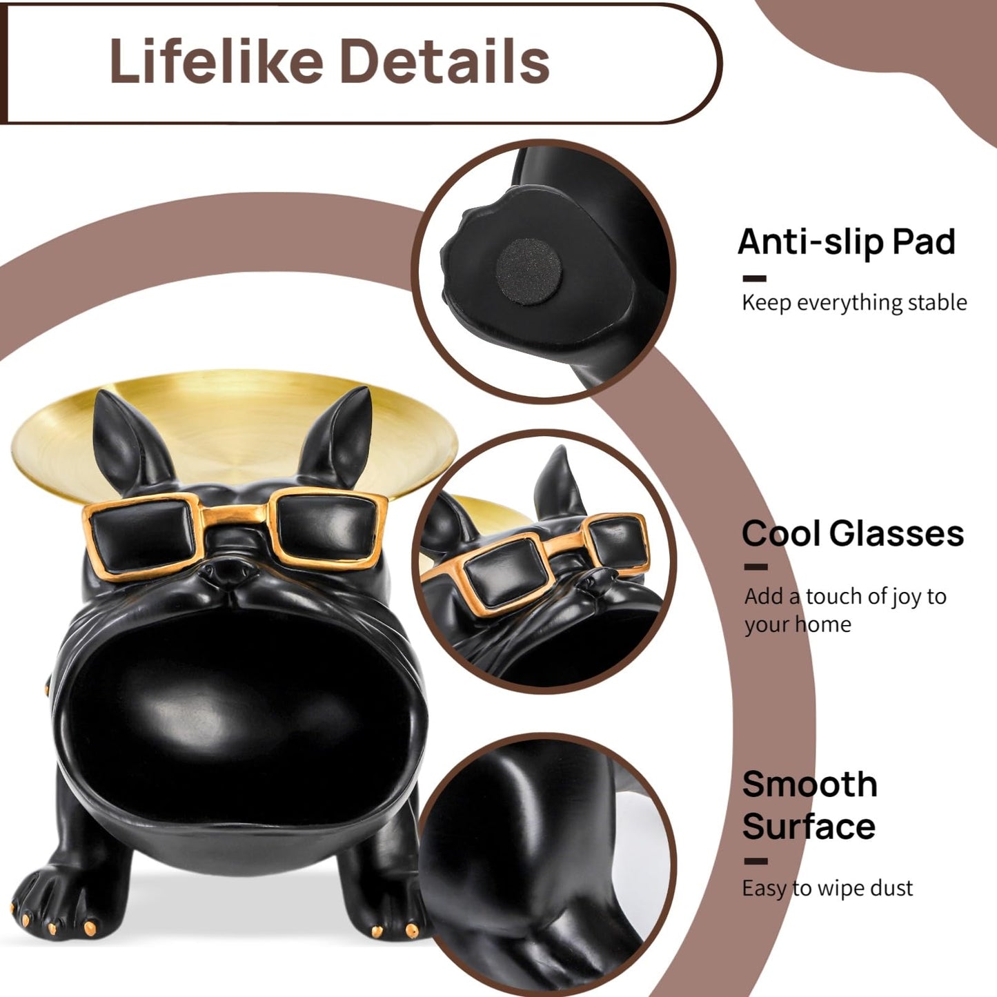 Nagpew French Bulldog Tray, Resin Bulldog Statue Candy Dish, Cool Black Key Holder Jewelry Bowl Decor for Entryway, Table, Office, Modern Art