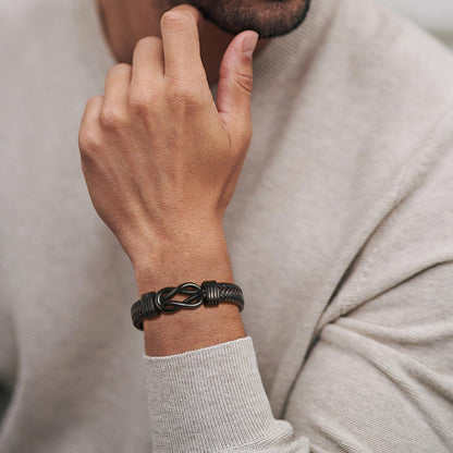 VNOX Love Knot Bracelet for Men - Cutsom Name Handmade Braided Leather Bracelets Brown Leather Cuff with Infinity Knot Gift for Men Husband Boyfriend