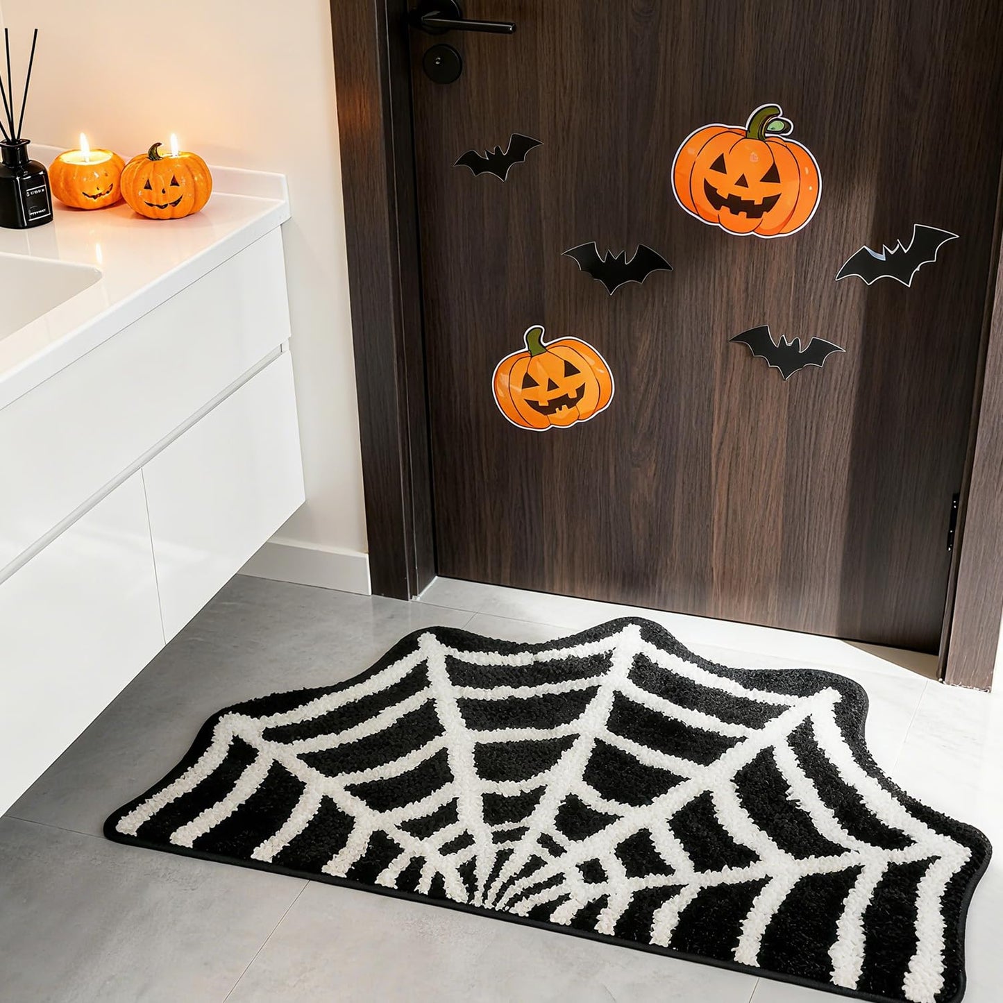 PASUXI Spider Web Bath Mat - 18x30 Inch Spider Web Bath Mat, Non-Slip Halloween Bathroom Decor, Halloween Door Mat
