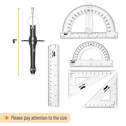 Mr. Pen- Geometry Set, 15 pcs, Black, 6 Inch Swing Arm Protractor, Divider, Set Squares, Ruler, Compasses and Protractor