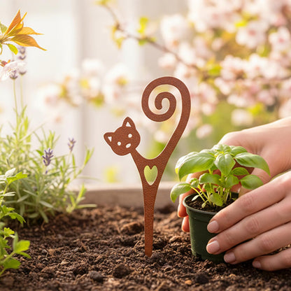 STEELDECO Cat Garden Stake A Powder-Coated Metal Plant Pick & Cute Decor for Indoor & Outdoor Planters and Gardens